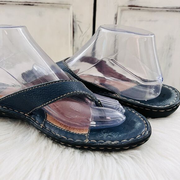 Boc Born Navy Blue Leather Slip on Earthy Boho Comfort Sandals - Size 9 EU40 - Picture 4 of 8
